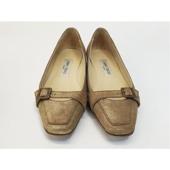 JIMMY CHOO 6.5 Metallic Gold Coarse Suede Loafers Shoes - Picture 3 of 8